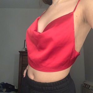 RED SATIN GOING OUT TOP